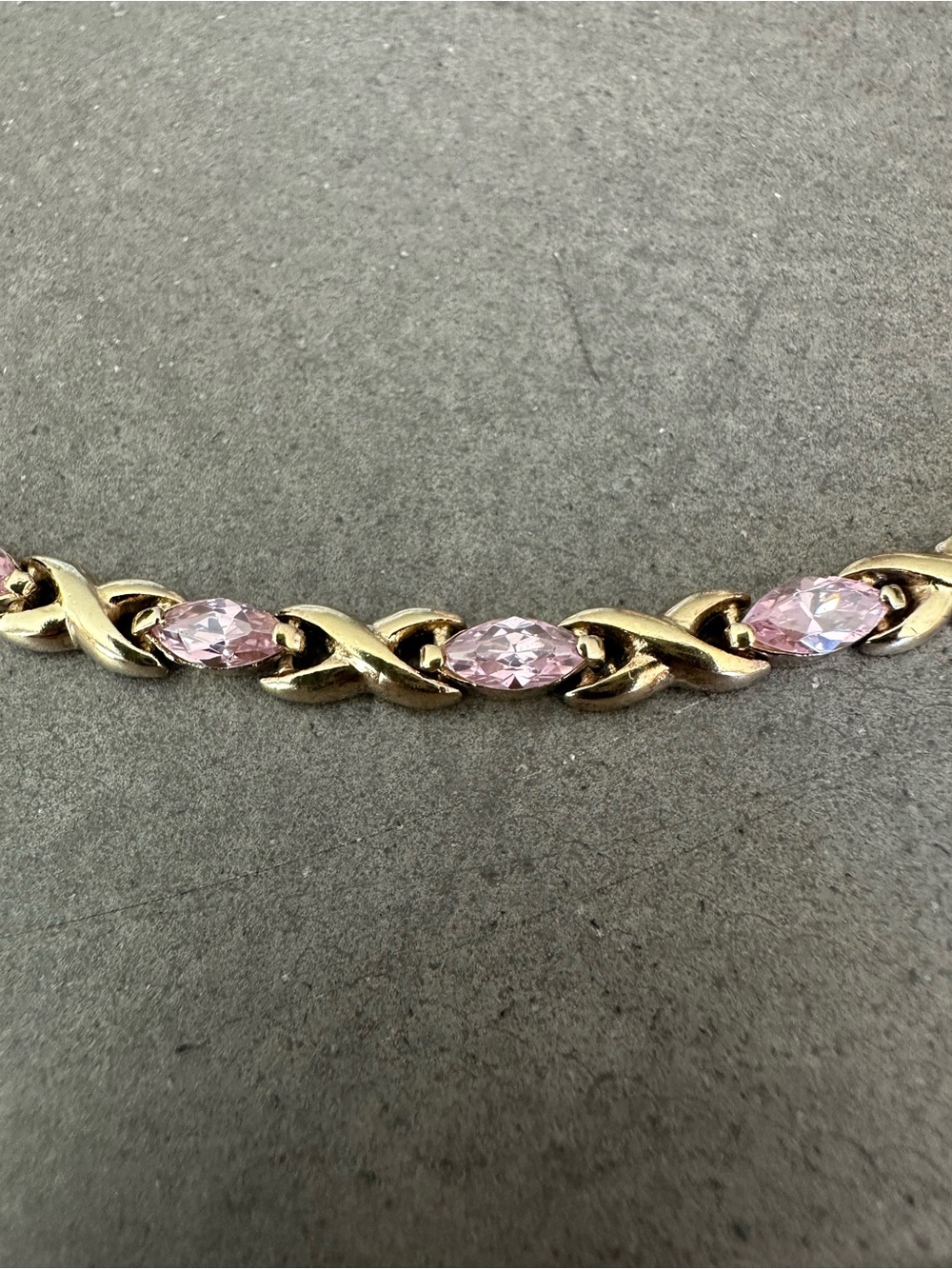 Sterling Silver Gold Plated Bracelet with Pink Marquise Crystals XO Design